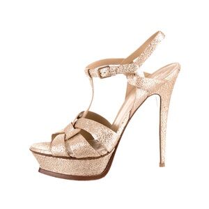Yves Saint Laurent Metallic Tribute Platform Sandals Heels 39.5 39 1/2